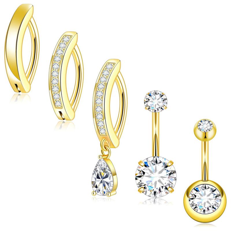 Piercing Ombligo Geométrico De Acero Con Diamantes