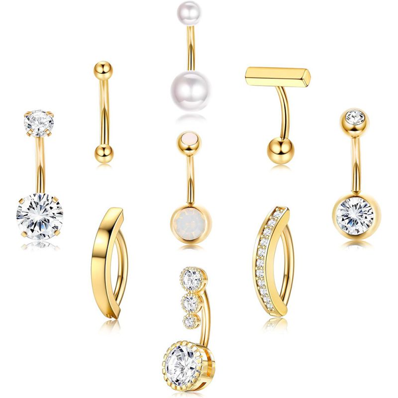 Piercing Ombligo Geométrico De Acero Con Diamantes