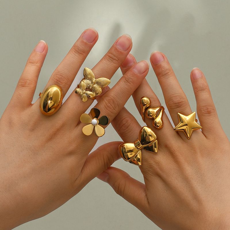 Anillo Abierto Plisado Geométrico De Acero Inoxidable