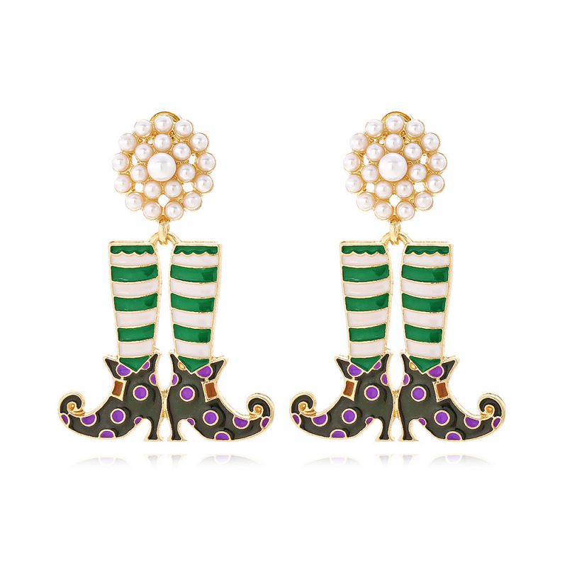 Fashion Color Alloy Oil Dripping Wizard Boots Earrings