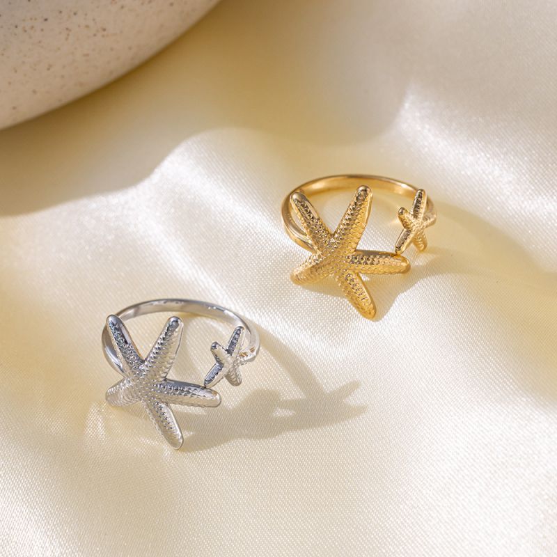 Fashion Gold Titanium Steel Starfish Ring