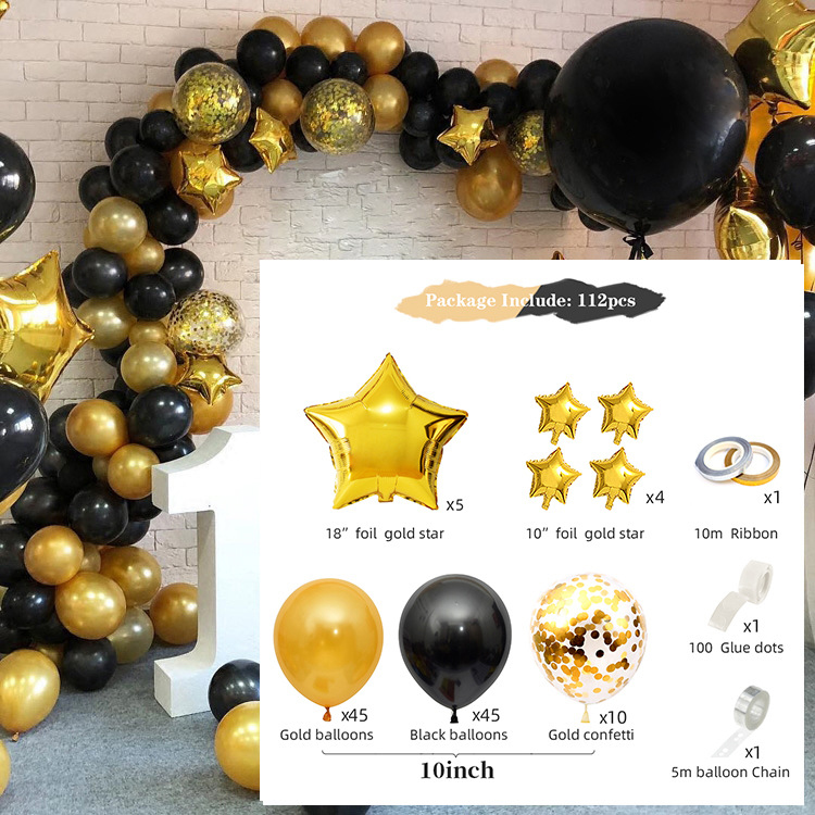 Fashion Black Gold Star Series Latex Balloon Set