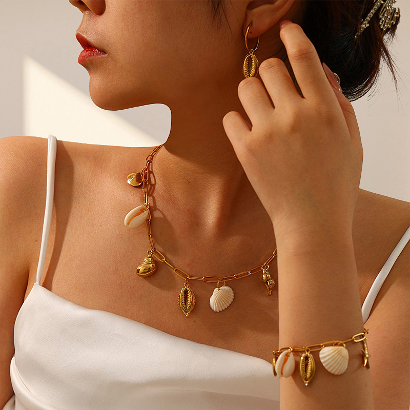 Fashion Gold 1 Titanium Steel Starfish Shell Pendant Necklace