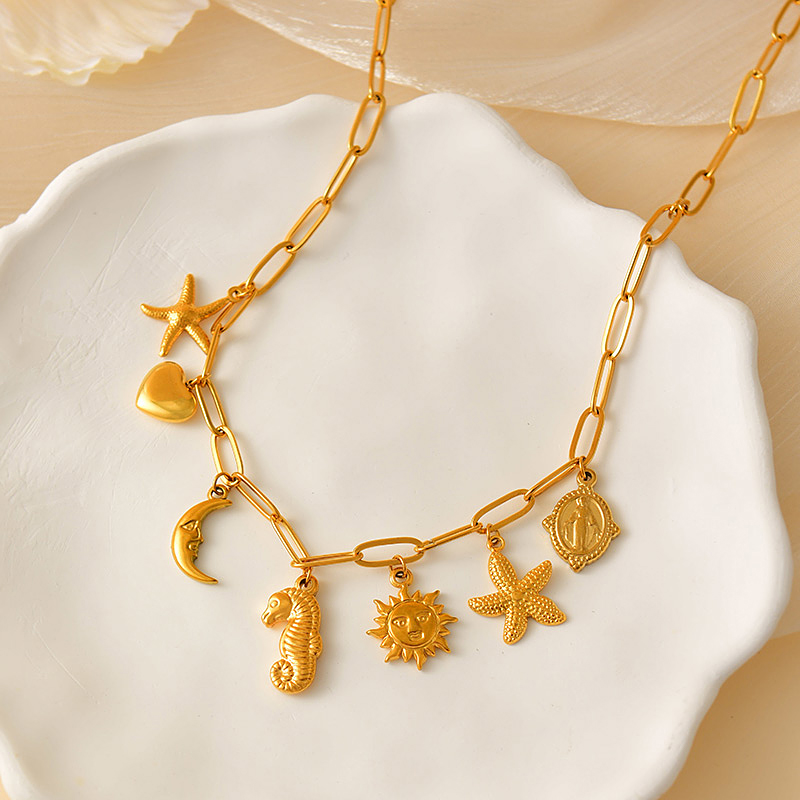 Fashion Gold Titanium Steel Starfish Series Pendant Necklace