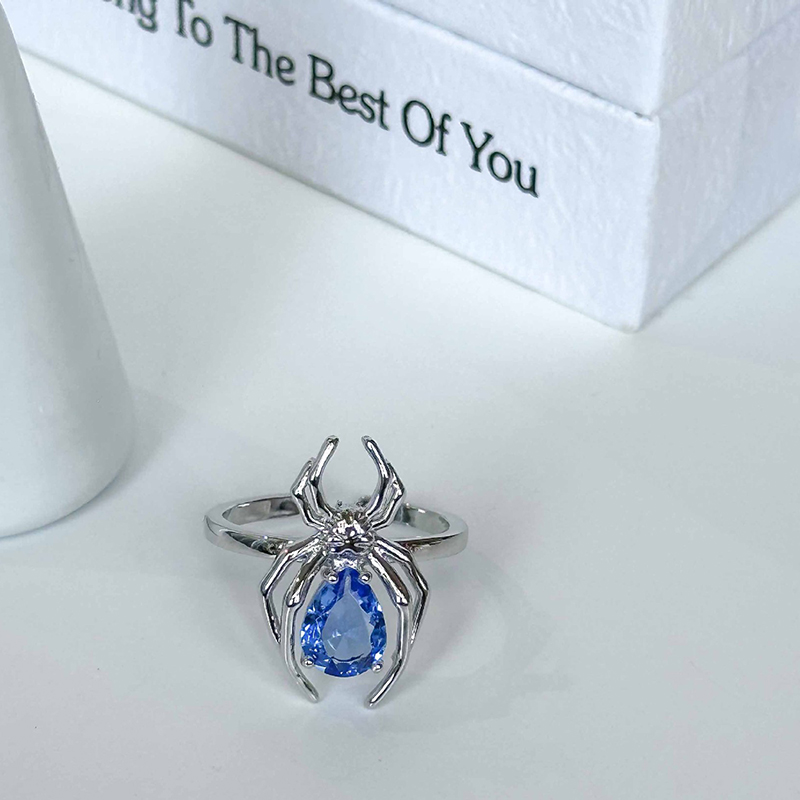 Fashion Spider Ring - Copper With Platinum Plate Copper And Diamond Spider Ring