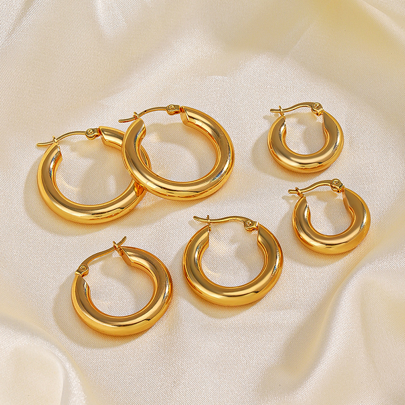 Fashion Steel Earrings-3cm Stainless Steel Round Earrings