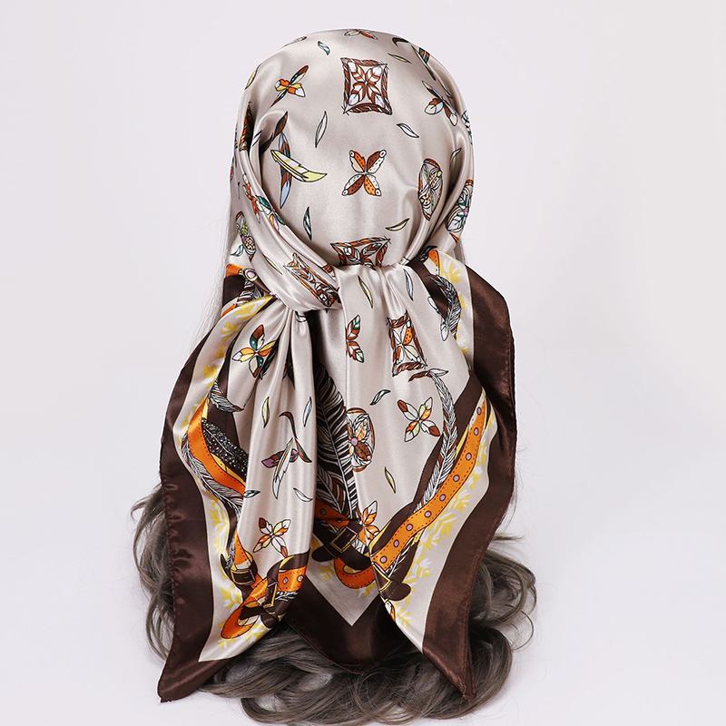 Fashion Brown Satin Print Headscarf