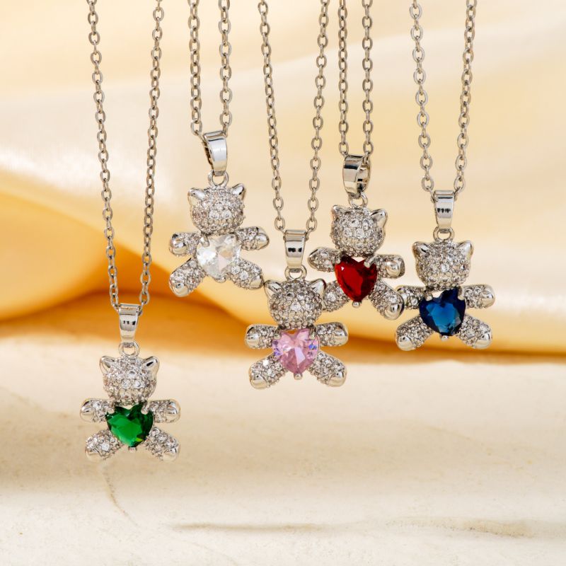 Fashion White 2 Copper And Zirconium Love Bear Necklace