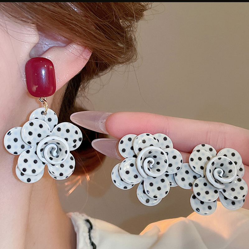Fashion Light Yellow Acrylic Polka Dot Flower Earrings