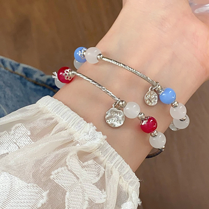 Fashion Bracelet-white-red Glass Beaded Bracelet