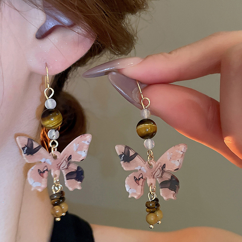 Fashion Ear Hooks-gold-brown Alloy Butterfly Earrings