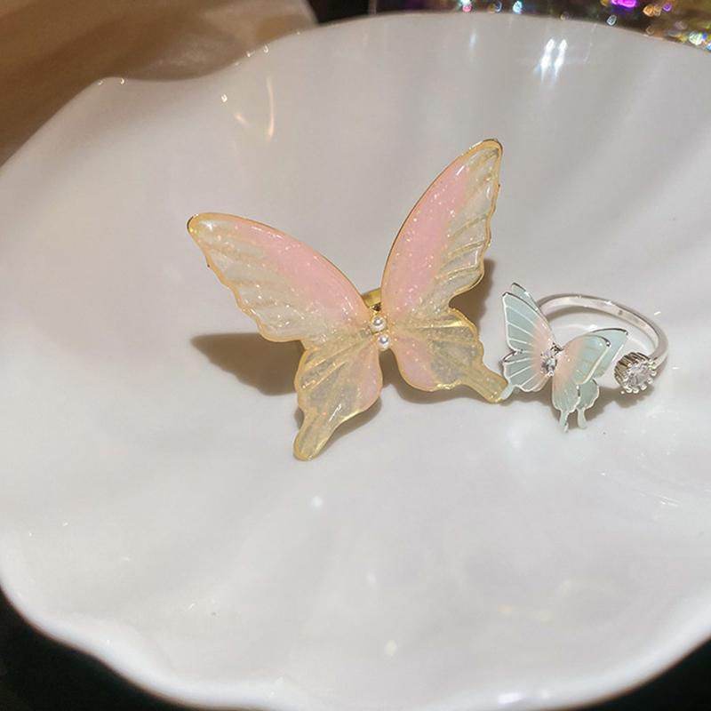 Fashion Ring-gold-pink 3d Butterfly Pearl Open Ring