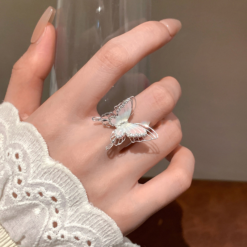 Fashion Ring-pink-blue Gradient Butterfly Ring