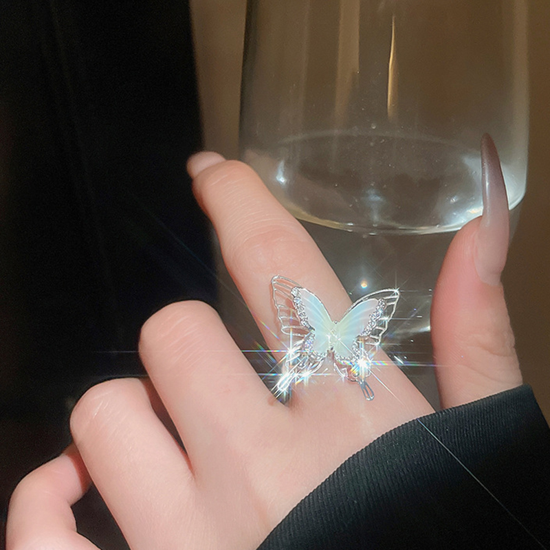 Fashion Ring-pink-blue Copper Inlaid Zirconium Butterfly Open Ring