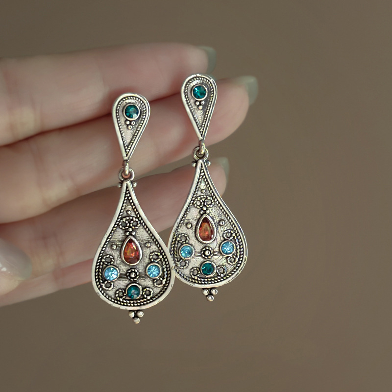 Fashion Silver Alloy Diamond Teardrop Earrings