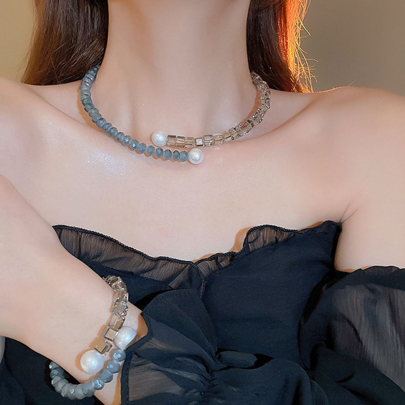 Fashion Bracelet-blue-grey Gradient Beaded Pearl Bracelet