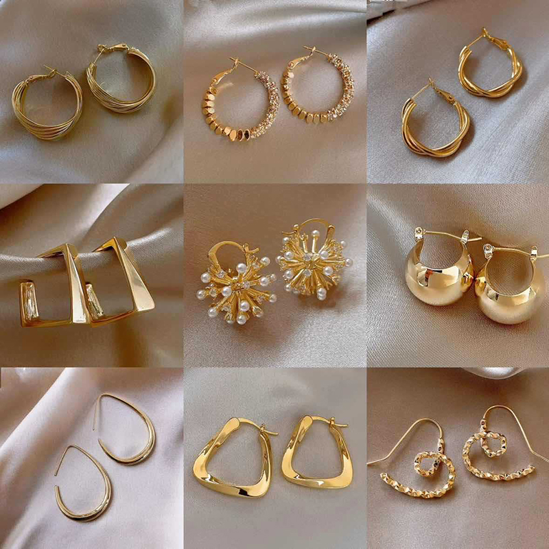 Fashion 1# Gold-small Metal Round Earrings With Diamonds
