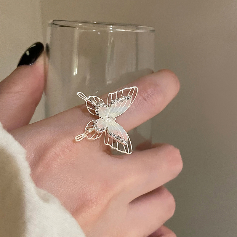 Fashion Ring-pink-blue Copper Diamond Butterfly Open Ring