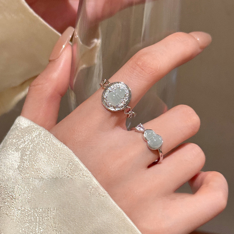Fashion 1# Ring-silver-green Copper Diamond Round Ring