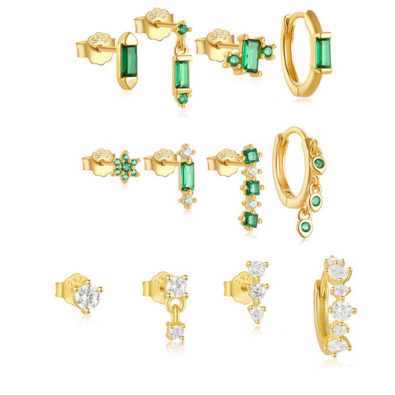 Fashion 4pcs Per Set - Gold#2 Silver And Diamond Square Earrings Set