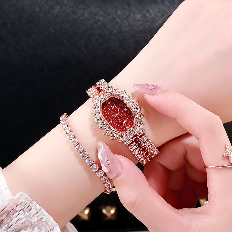 Fashion Silver Green Watch Alloy Diamond Square Watch