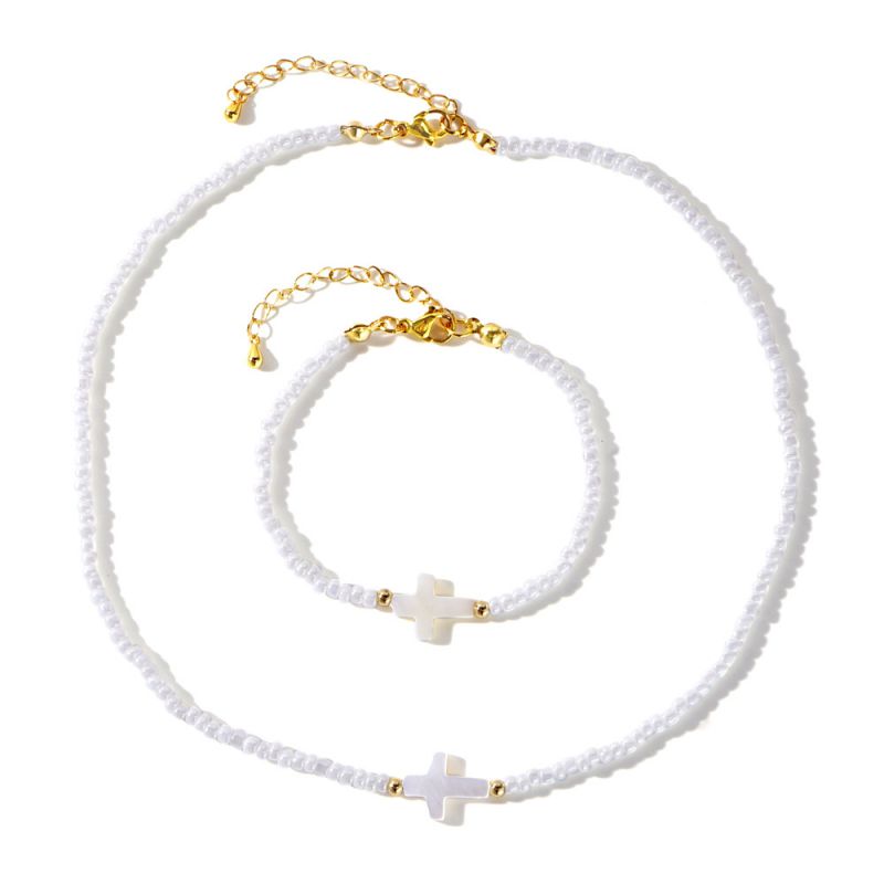 Fashion Necklace Rice Bead Cross Necklace