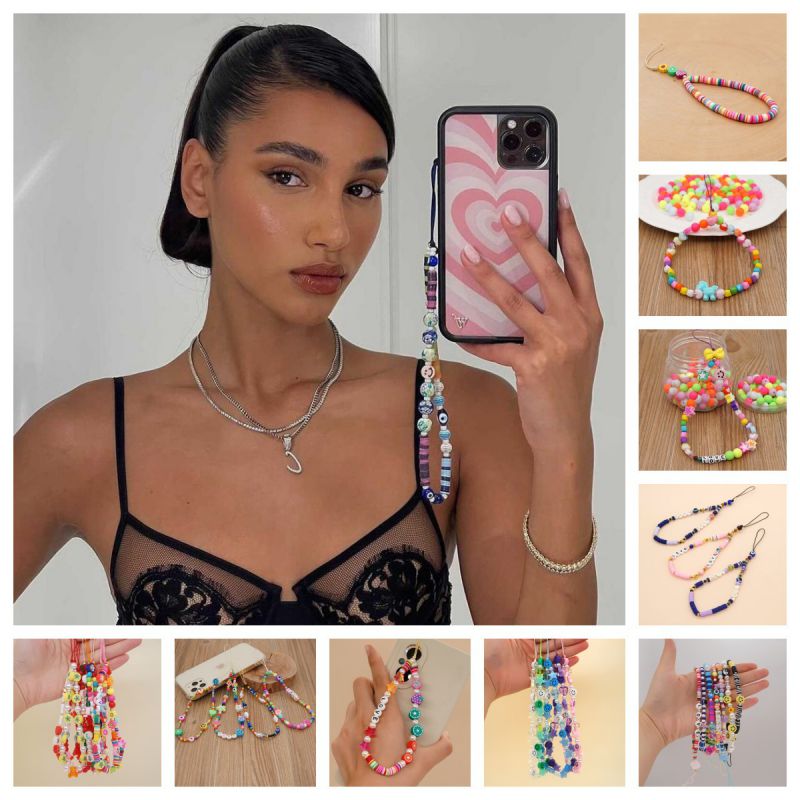 Fashion 20# Colorful Polymer Clay Beaded Mobile Phone Chain
