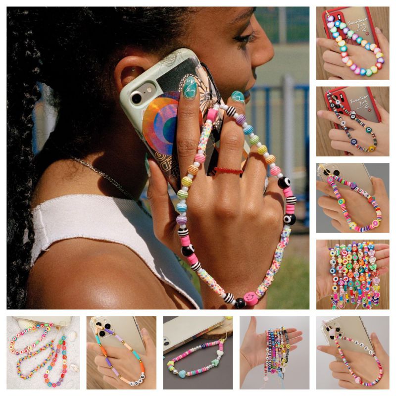 Fashion 20# Colorful Polymer Clay Beaded Mobile Phone Chain