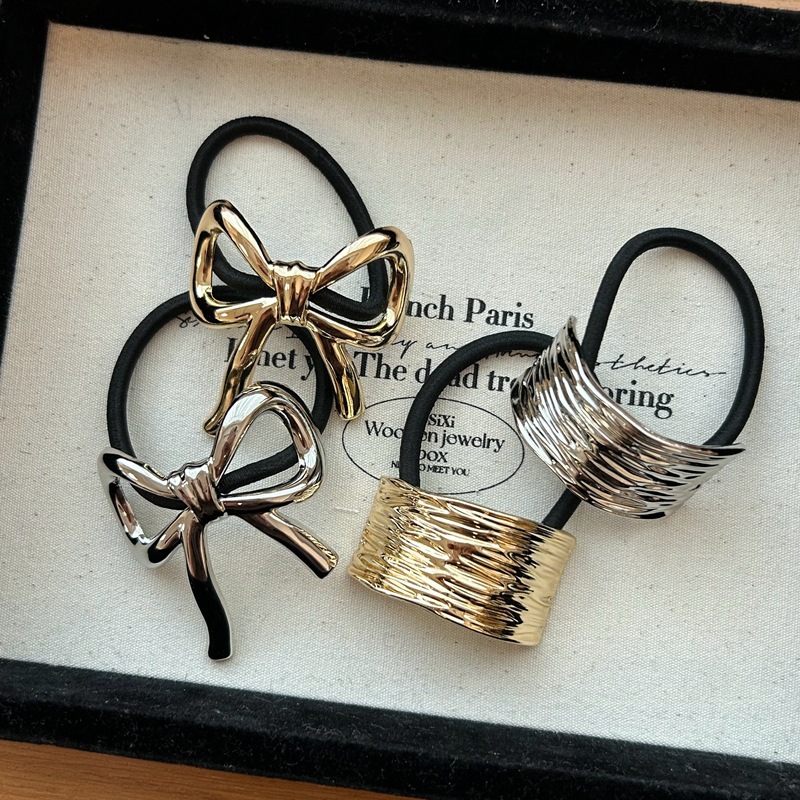 Fashion Silver Bow Hair Tie Metal Bow Hair Tie