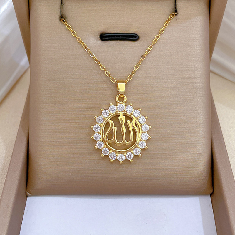 Fashion Gold Titanium Steel Diamond Ring Necklace