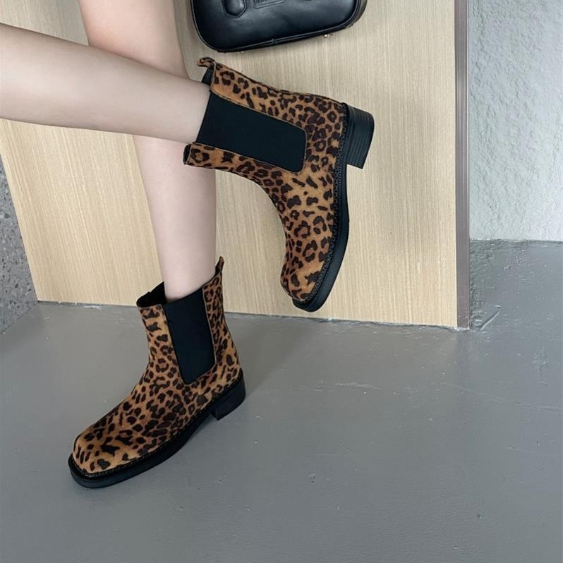 Botines Con Puntera Cuadrada Y Estampado De Leopardo
