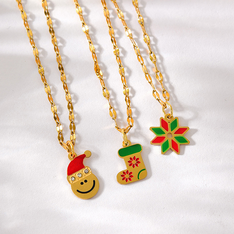 Fashion Gold 1 Titanium Steel Inlaid Zirconium Oil Drop Christmas Series Pendant Necklace