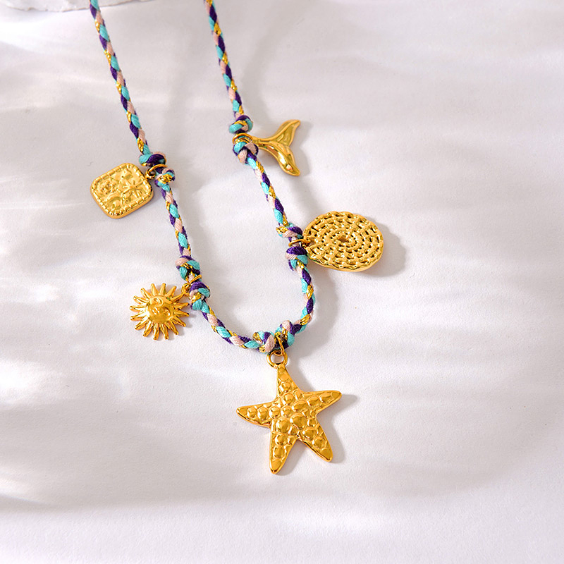 Fashion Gold Copper Ocean Series Pendant Braided Necklace (45cm)
