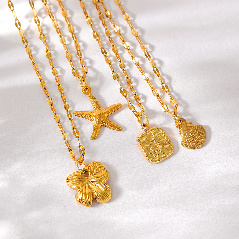 Fashion Gold 1 Titanium Steel Square Star Pendant Necklace