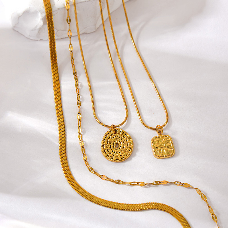 Fashion Gold 1 Titanium Steel Multi-layer Square Star Pendant Snake Bone Chain Necklace
