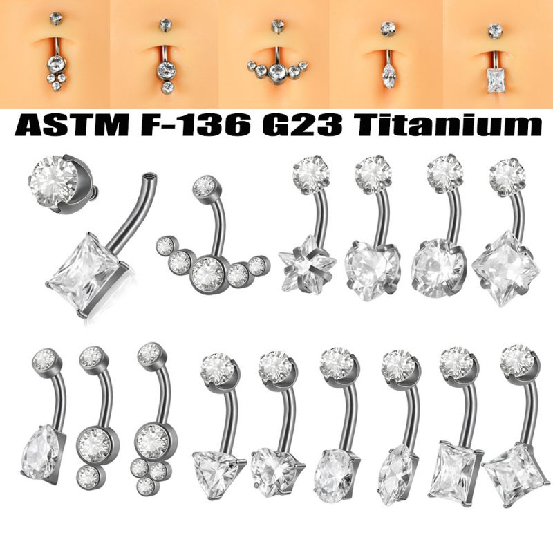 (pedido Mínimo De 2 Piezas) Clavo De Ombligo Piercing Geométrico Con Incrustaciones De Diamantes De Acero Titanio