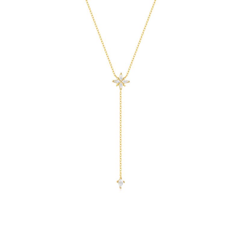 Gold Silver And Diamond Eight-pointed Star Y-shaped Necklace