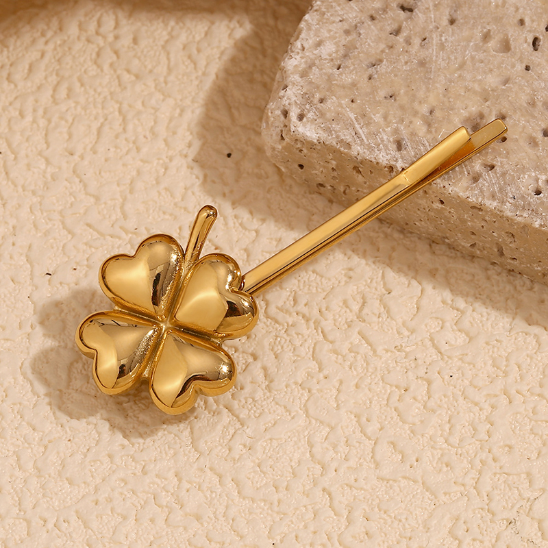 Horquilla Flor De Cuatro Hojas De Acero Bañado En Oro