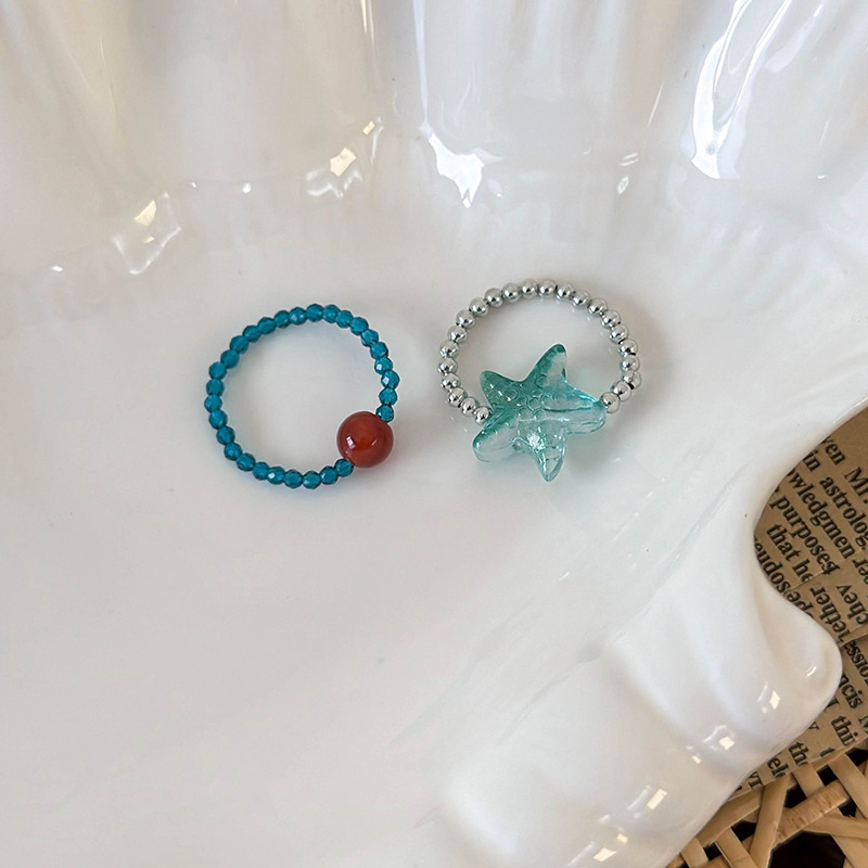 B Red Beaded Ring Crystal Beaded Ring