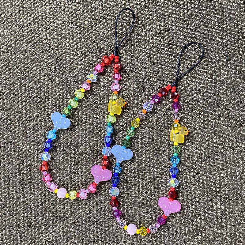 B-with Logo Crystal Beaded Heart Phone Chain