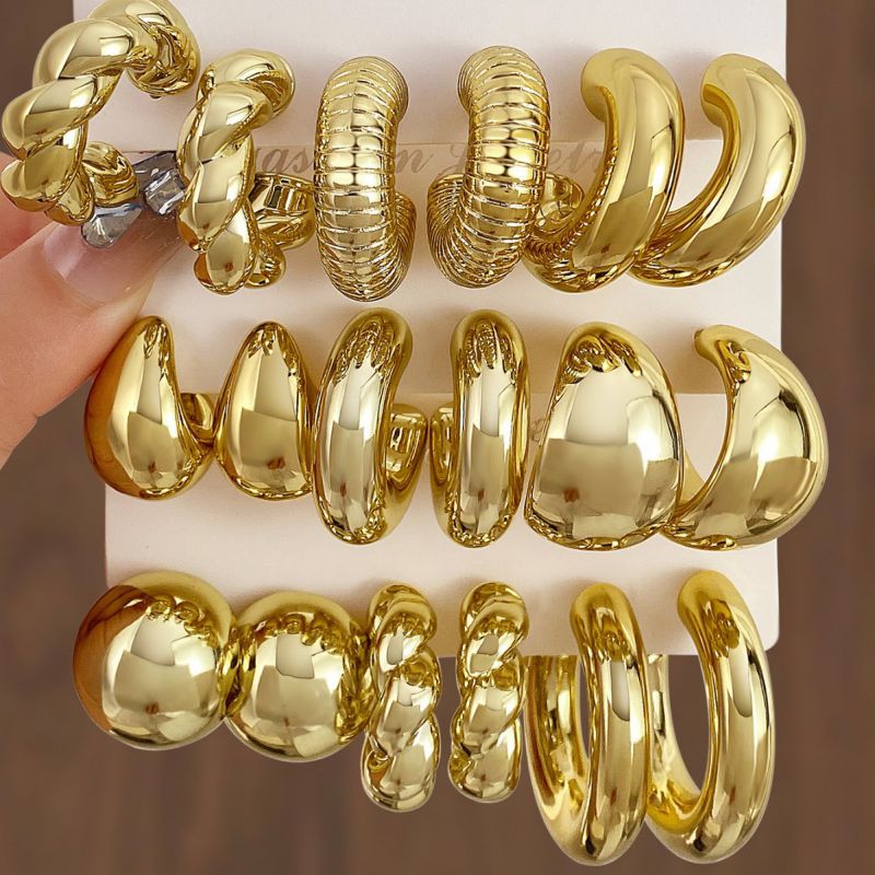 9 Pairs (9 Pairs) Alloy Geometric Round Earrings Set