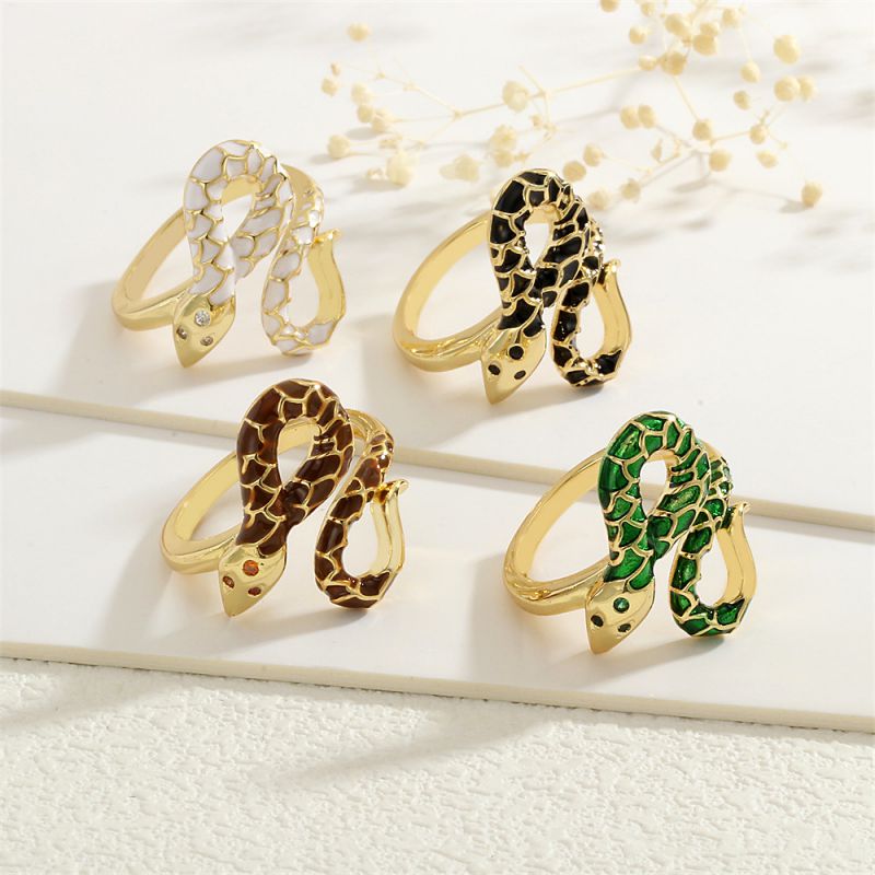 Dark Green Copper And Zirconium Snake Ring