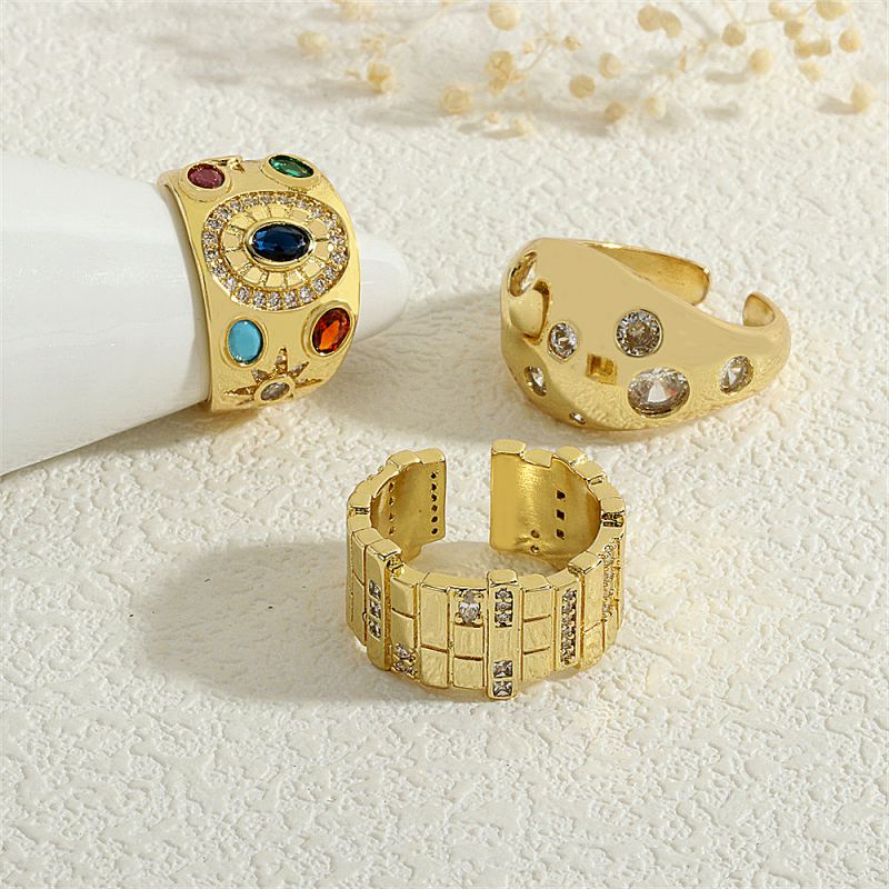 B Copper Plated Gold-plated Diamond Geometric Open Ring