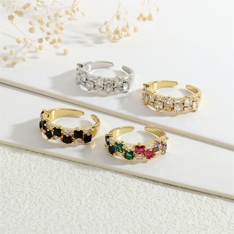 Color Copper Inlaid Zirconium Geometric Open Ring