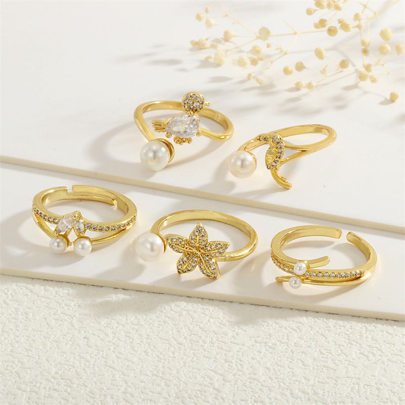 Gold 1 Copper Inlaid Zirconium Geometric Open Ring