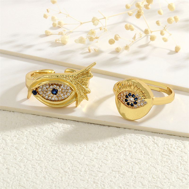 Gold 1 Copper Inlaid Zirconium Geometric Open Ring
