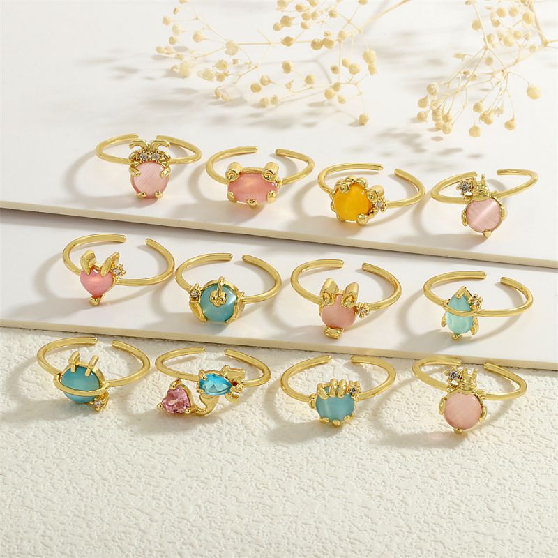1# Gold-plated Copper Open Ring With Diamonds