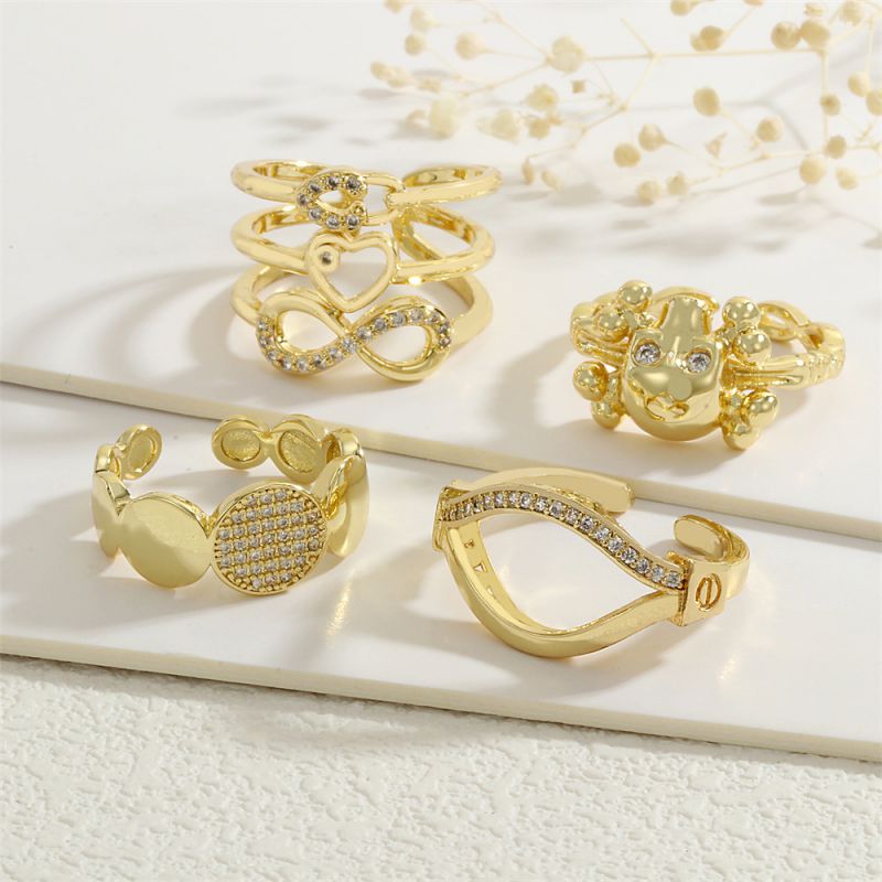 1# Gold-plated Copper Open Ring With Diamonds