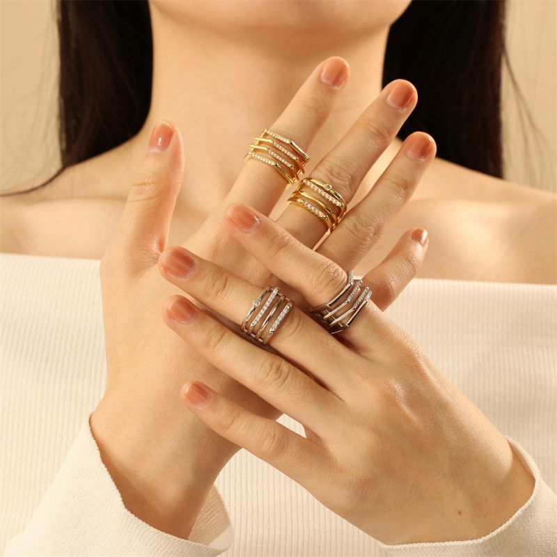 B Copper Plated Gold-plated Diamond Geometric Open Ring
