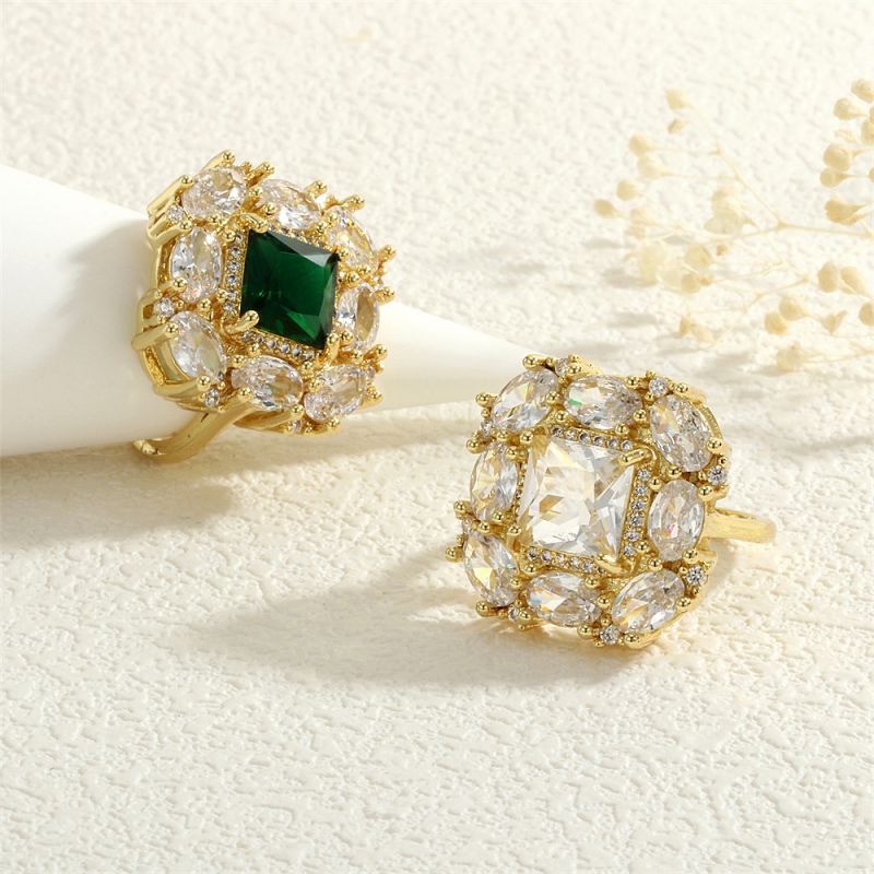 Green Copper Plated Diamond Square Open Ring